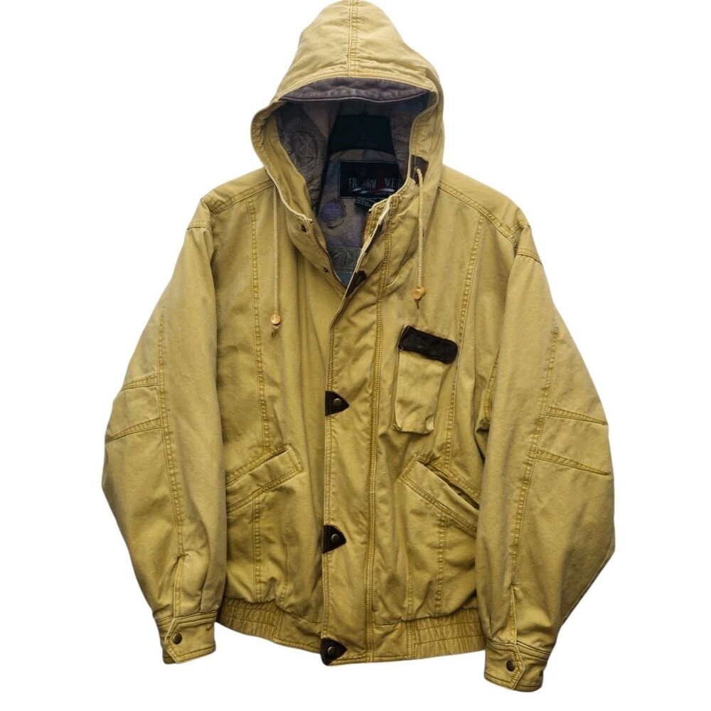Performance Rothschild Hooded Bomber Jacket Mens Large Mustard VTG 90s Gorpcore
